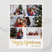 Carte Postale De Vacances En Aluminium Classique Simple Cinq Photo Joyeux Noël Or (Recto)