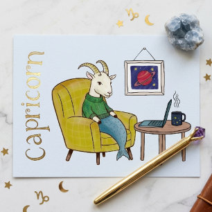 Carte Postale De Vacances En Aluminium Constellation Capricorne en feuille d'or céleste