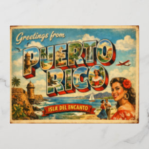 Carte Postale De Vacances En Aluminium Couleurs Rétro Vintage Porto Rico Isla Del