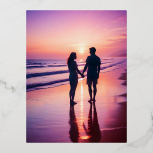 Carte Postale De Vacances En Aluminium Couple Love Romantique coucher de soleil Silhouett