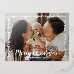 Carte Postale De Vacances En Aluminium Couronne de Noël Famille Photo Décorée