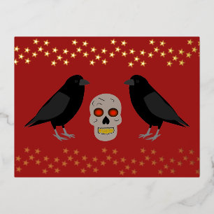 Carte Postale De Vacances En Aluminium Crâne gothique et ravens du gardien Halloween