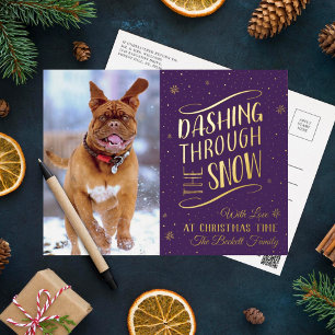 Carte Postale De Vacances En Aluminium Dashing Through the Snow Photo de Noël Real