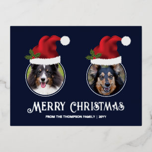 Carte Postale De Vacances En Aluminium Deux chapeaux de Père Noël rouges modèle de photo