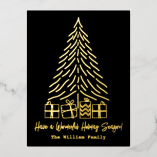 Carte Postale De Vacances En Aluminium Doodle moderne minimaliste Arbre de Noël et cadeau
