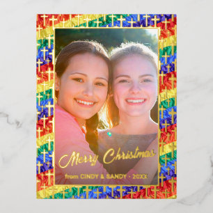 Carte Postale De Vacances En Aluminium Drapeau arc-en-ciel LGBT Photo personnalisée Noël
