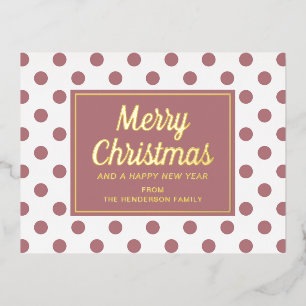 Carte Postale De Vacances En Aluminium Écriture dorée pois roses poussiéreux Joyeux Noël