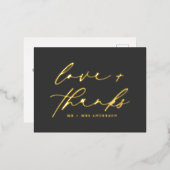 Carte Postale De Vacances En Aluminium Élégant amour et Merci Script Mariage Black Gold (Recto/Verso)