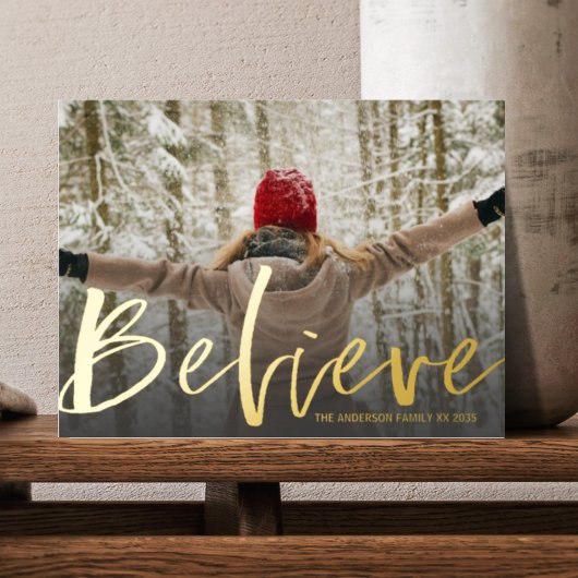 Carte Postale De Vacances En Aluminium Elegant Believe Gold Script Photo