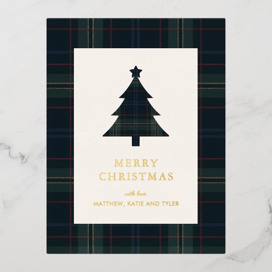 Carte Postale De Vacances En Aluminium Elégant bleu marine et vert Plaid Noël (Recto)