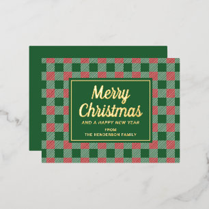 Carte Postale De Vacances En Aluminium Élégant classique Vert Plaid Or de Noël