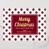 Carte Postale De Vacances En Aluminium Élégant Gold Script Pois rouges Joyeux Noël (Recto)