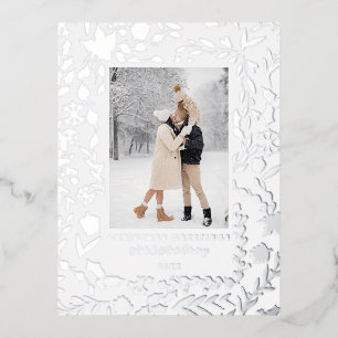 Carte Postale De Vacances En Aluminium Élégant hiver botanique moderne photo-argent