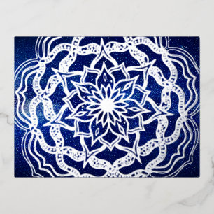 Carte Postale De Vacances En Aluminium Elégant Luxe Silver Navy bleu Mandala Reiki Yoga