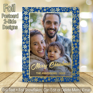 Carte Postale De Vacances En Aluminium Élégant Royal Blue Gold Snowflakes Photo personnal