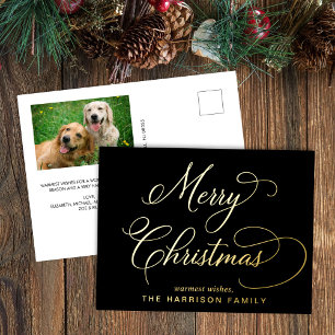 Carte Postale De Vacances En Aluminium Élégant Script Joyeux Noël Black Photo
