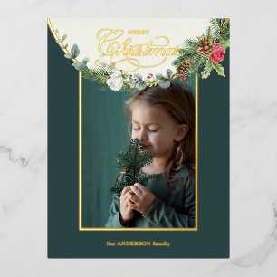 Carte Postale De Vacances En Aluminium Élégante Calligraphie de Noël Joyeux Floral Photo