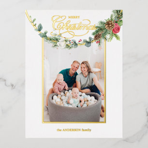 Carte Postale De Vacances En Aluminium Élégante Calligraphie de Noël Joyeux Floral Photo