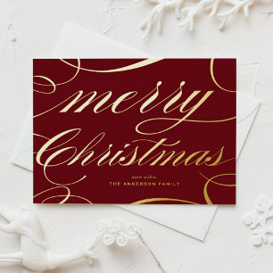 Carte Postale De Vacances En Aluminium Élégante carte de Noël Burgundy en écriture flouri