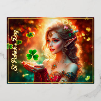 Carte Postale De Vacances En Aluminium Elégante elfe fille St Patrick's Day soleil floral