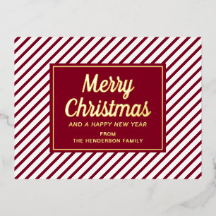 Carte Postale De Vacances En Aluminium Élégantes rayures rouges Joyeux or de Noël