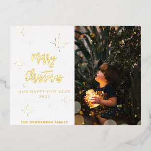 Carte Postale De Vacances En Aluminium Étoiles d'or Joyeux Noël et Nouvel An Personna