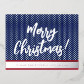 Carte Postale De Vacances En Aluminium Étoiles et bandes Argent Script Joyeux Noël (Recto)