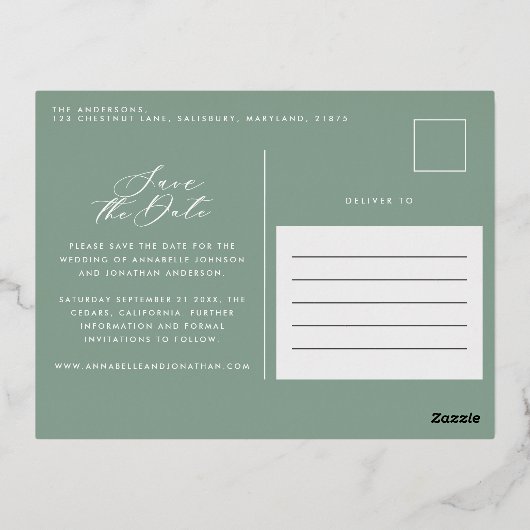 Carte Postale De Vacances En Aluminium Eucalyptus élégant mariage moderne enregistrer la (Verso)