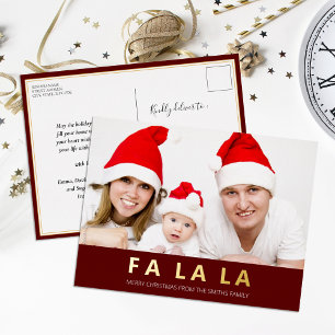 Carte Postale De Vacances En Aluminium Fa La La Red Gold Modern Christmas Photo