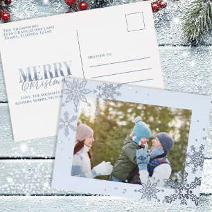 Carte Postale De Vacances En Aluminium Festive Festive Silver Snowflakes Simple Élégant
