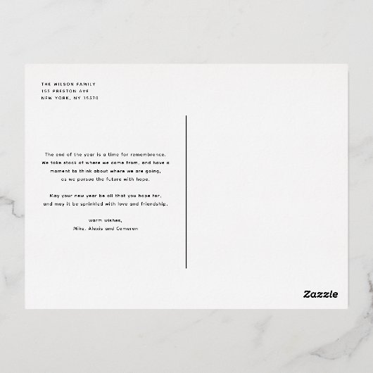 Carte Postale De Vacances En Aluminium Festive Fleurs d'hiver Motif Photo noir (Verso)