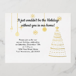 Carte Postale De Vacances En Aluminium Fête de Noël arbre et ornements or élégant