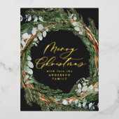 Carte Postale De Vacances En Aluminium Feuillage d'aquarelle minimale moderne noir Noël (Recto)