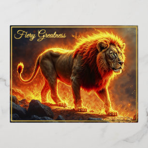 Carte Postale De Vacances En Aluminium Fire Lion paysage infernal d'art crinière