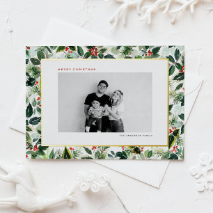 Carte Postale De Vacances En Aluminium Fleurs d'hiver et Feuilles variés Noël