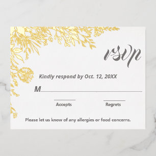 Carte Postale De Vacances En Aluminium Fleurs sauvages Gold Foil Mariage RSVP
