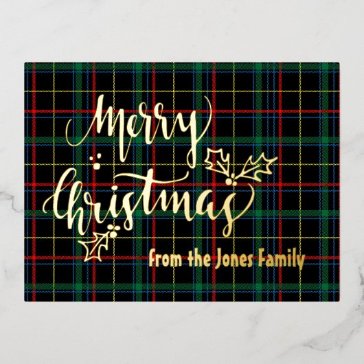 Carte Postale De Vacances En Aluminium Foil personnalisé Joyeux Noël Tartan Foil Holi (Recto)