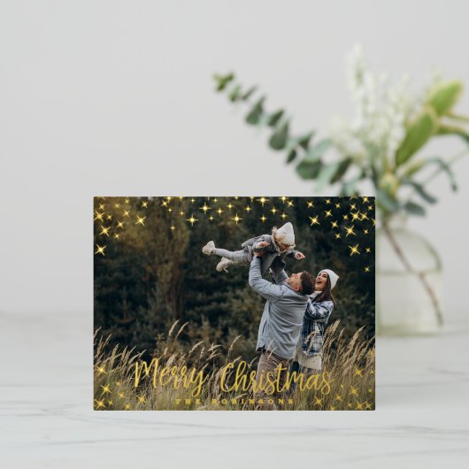 Carte Postale De Vacances En Aluminium Foil Stars Modern Script 2 Photo Sparkly Christmas (Debout devant)