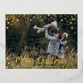 Carte Postale De Vacances En Aluminium Foil Stars Modern Script 2 Photo Sparkly Christmas (Recto)