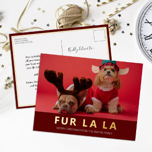Carte Postale De Vacances En Aluminium Fur La La Red Gold Modern Pet Photo de Noël
