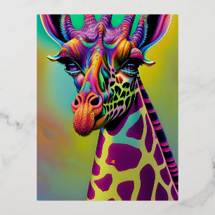 Carte Postale De Vacances En Aluminium Giraffe Psychedelic Imaginaire caractère Portrait