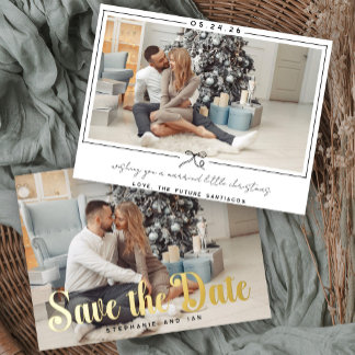 Carte Postale De Vacances En Aluminium Gold Foil Save The Date Christmas Card