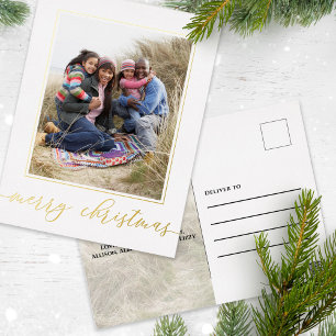 Carte Postale De Vacances En Aluminium Gold Joyeux Noël Élégant script de calligraphie