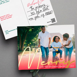 Carte Postale De Vacances En Aluminium Gold MERRY FUN manuscrit Red Gradient Photo