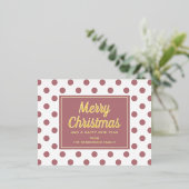 Carte Postale De Vacances En Aluminium Gold Script Dusty rose Pois Joyeux Noël (Debout devant)
