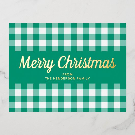Carte Postale De Vacances En Aluminium Gold Script Green En vichy Joyeux Noël (Recto)