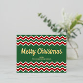 Carte Postale De Vacances En Aluminium Gold Script Green Stripes Joyeux Noël (Debout devant)