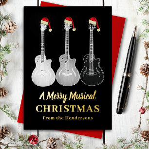 Carte Postale De Vacances En Aluminium Guitare cool Joyeux Noël Or personnalisé