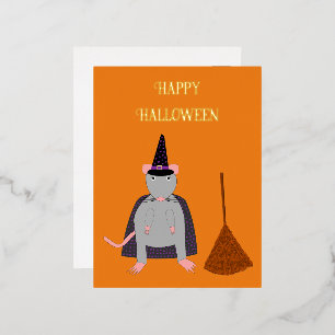 Carte Postale De Vacances En Aluminium Halloween Rat sorcier et Broom Custom