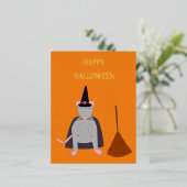 Carte Postale De Vacances En Aluminium Halloween Rat sorcier et Broom Custom (Debout devant)